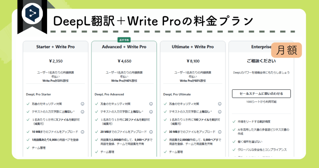 DeepL翻訳＆DeepL Write proの料金プラン