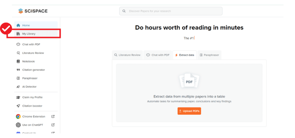 SciSpaceで関連論文を比較検討する：「my library」へ移動する